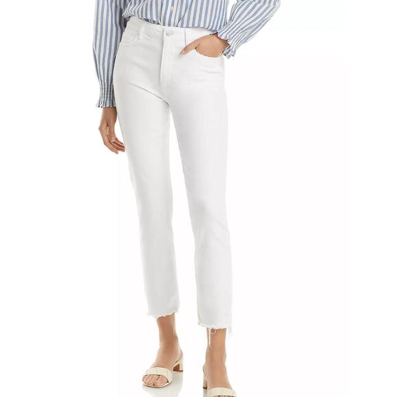 NEW PAIGE cindy straight ankle jeans in white noise - Picture 1 of 4
